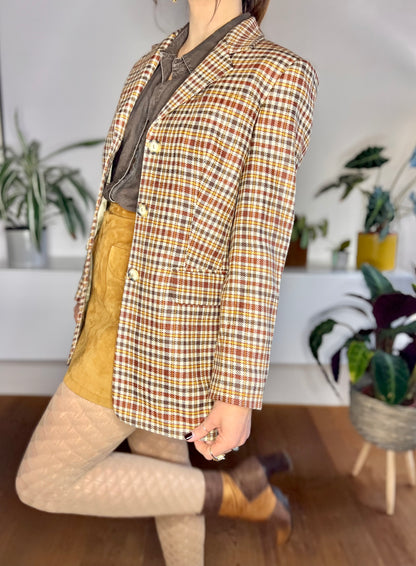 1970's vintage burgundy and brown oversize plaid wool blazer