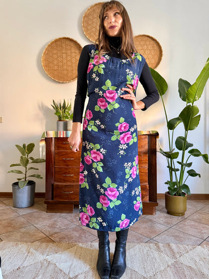 1990’s vintage navy blue and pink floral maxi dress