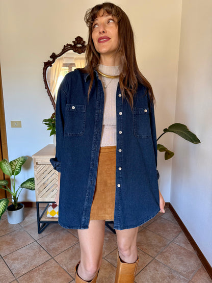 1990’s vintage thick dark denim shirt with metallic buttons