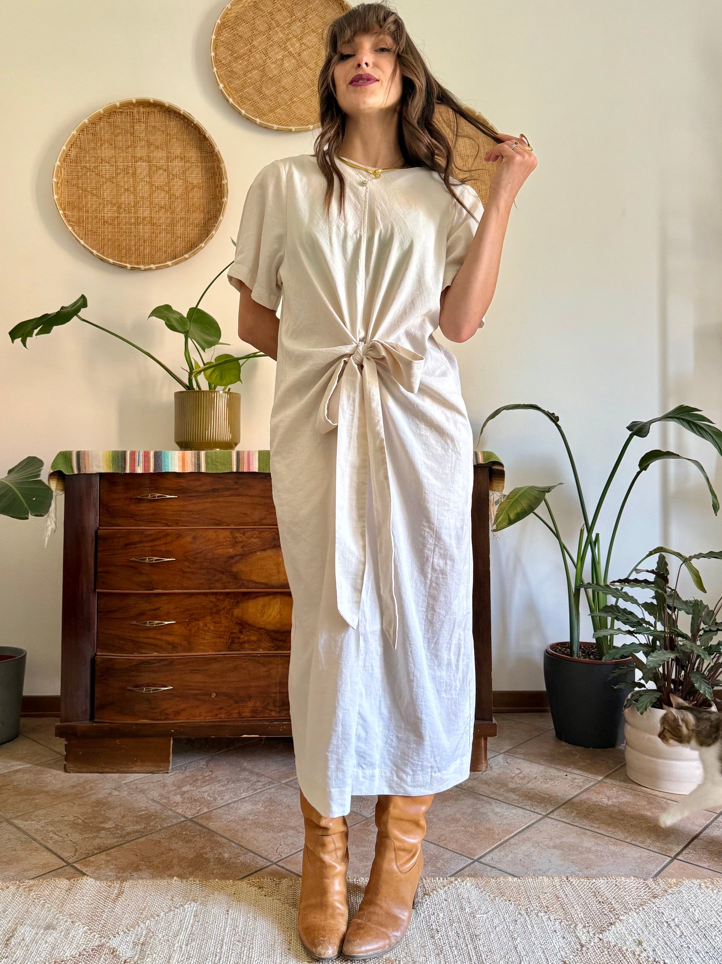 1990’s vintage cream gathered detail maxi dress