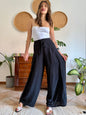 1990’s vintage black adjustable tie wide leg trousers with floral embroidery and sequin detailing