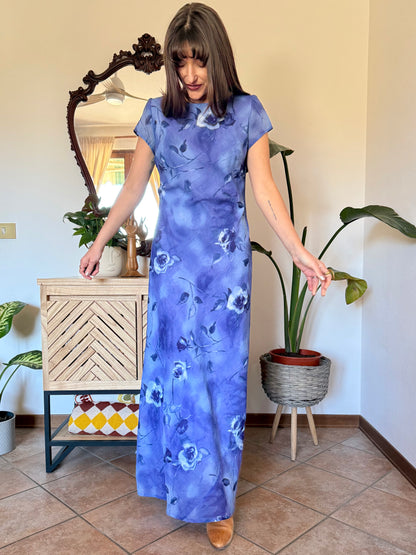 1990’s vintage multi-tonal blue floral maxi dress
