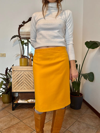 1970's vintage mustard yellow wool midi skirt