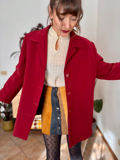 1970’s vintage oversize dark cherry red blazer with stitched detailing