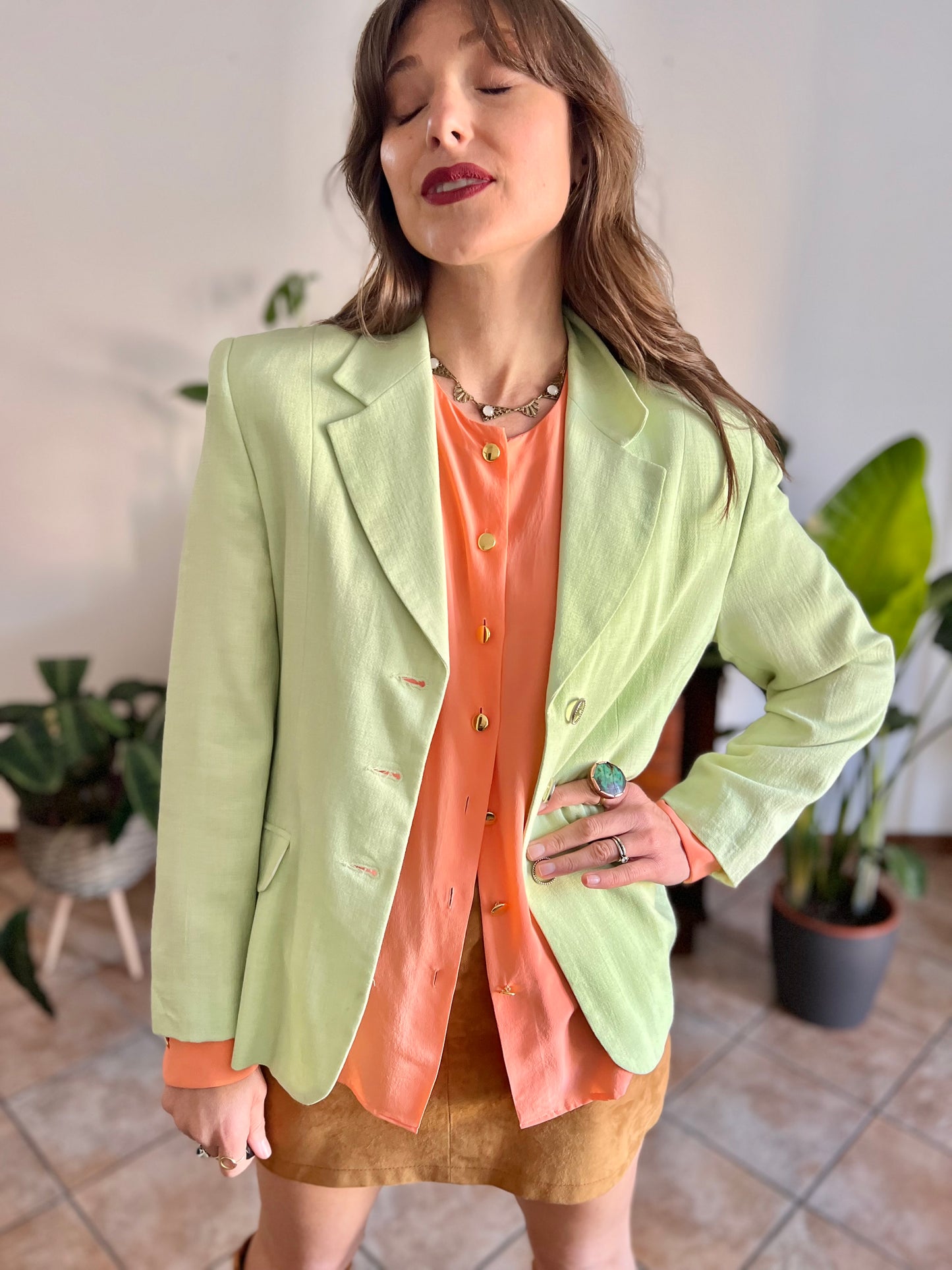 1980’s vintage mint green blazer with translucent mint buttons