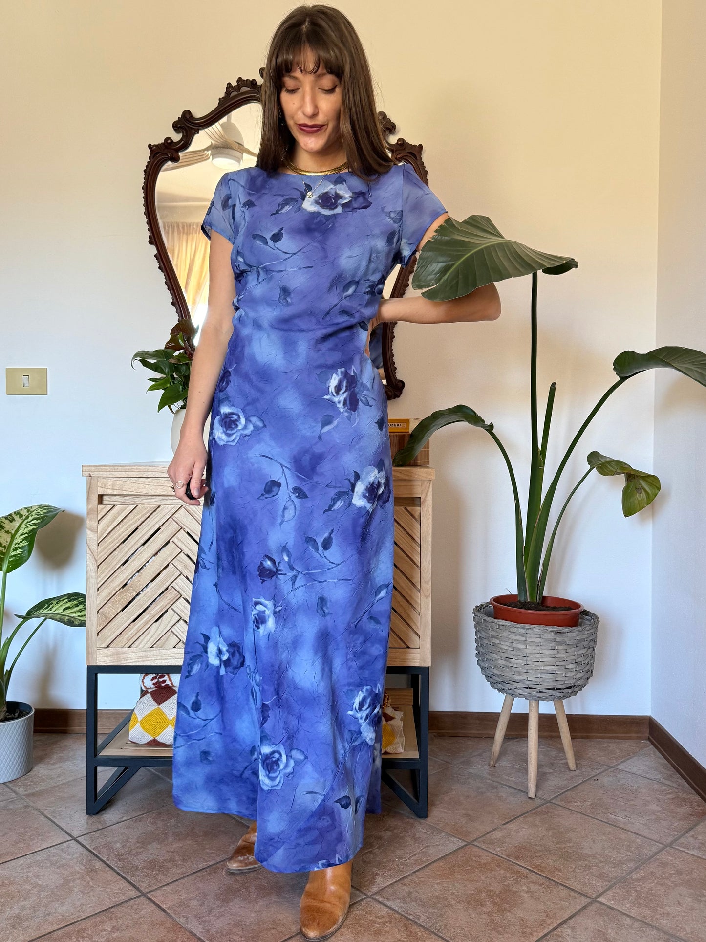 1990’s vintage multi-tonal blue floral maxi dress