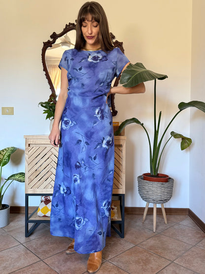 1990’s vintage multi-tonal blue floral maxi dress