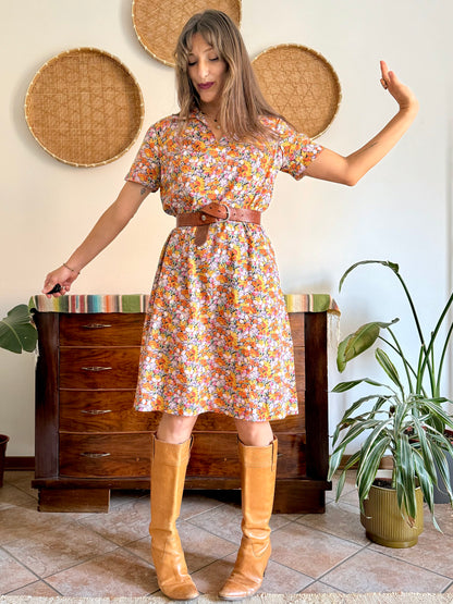 1960’s vintage multicolor pastel micro floral print midi dress