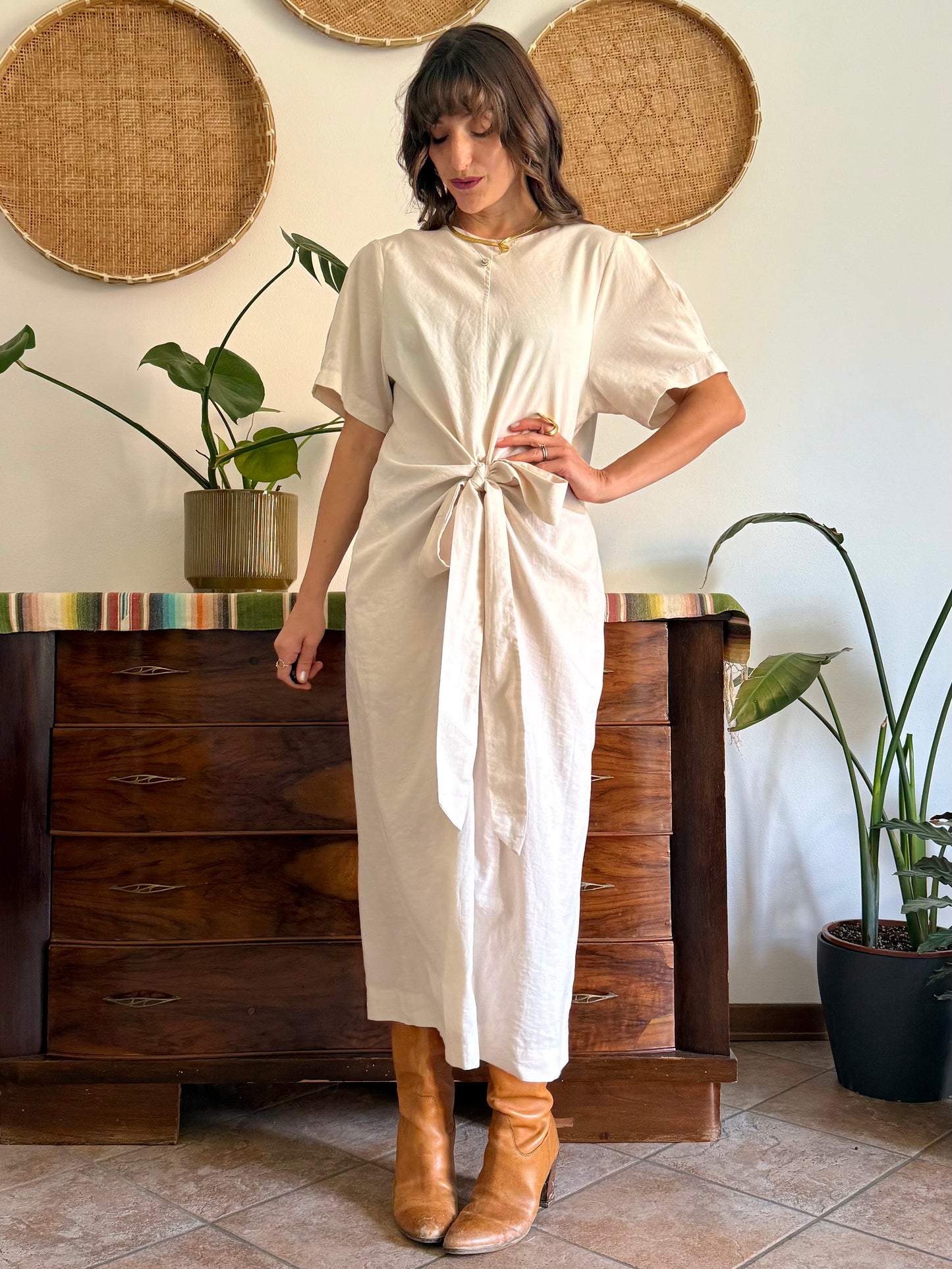 1990’s vintage cream gathered detail maxi dress