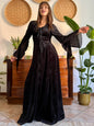 1990’s vintage black lace up bodice gothic velvet maxi dress with bell sleeves