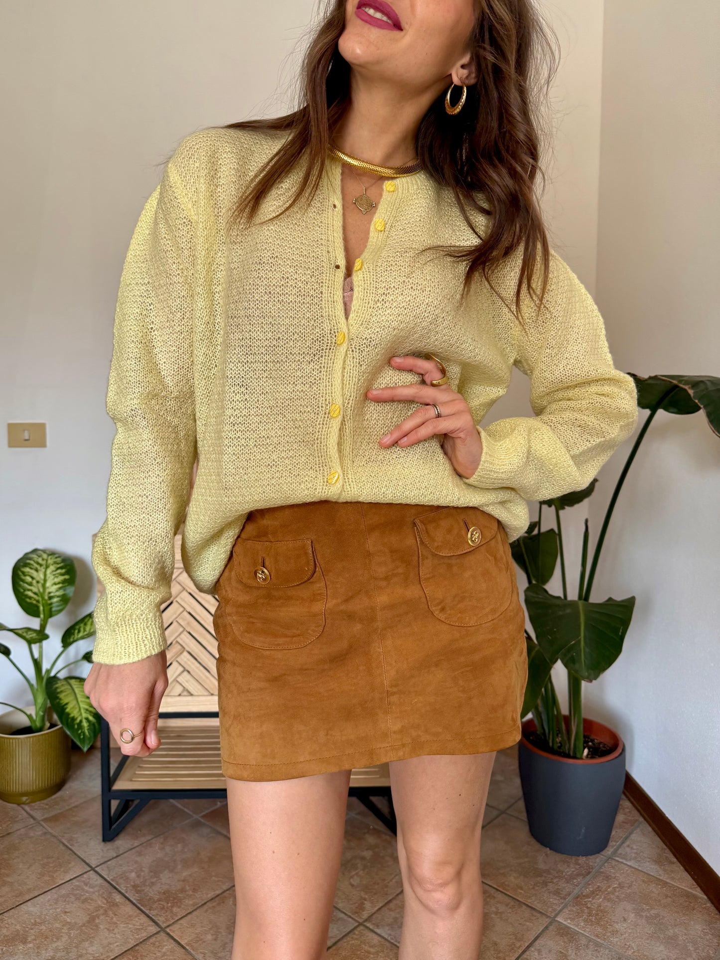 1960’s vintage hand knit butter yellow light weight wool cardigan