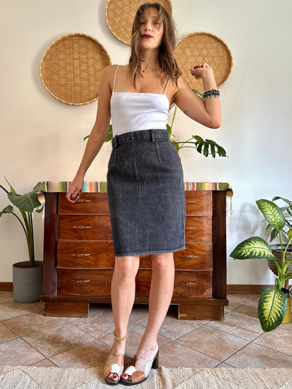1970’s vintage black denim midi skirt