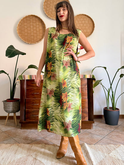 1990's vintage green and burgundy safari print maxi dress