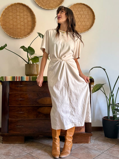 1990’s vintage cream gathered detail maxi dress