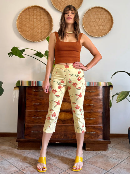 1990's vintage yellow and orange floral capri pants