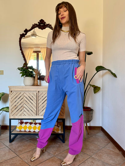 1990’s vintage blue and fuchsia wind breaker pants