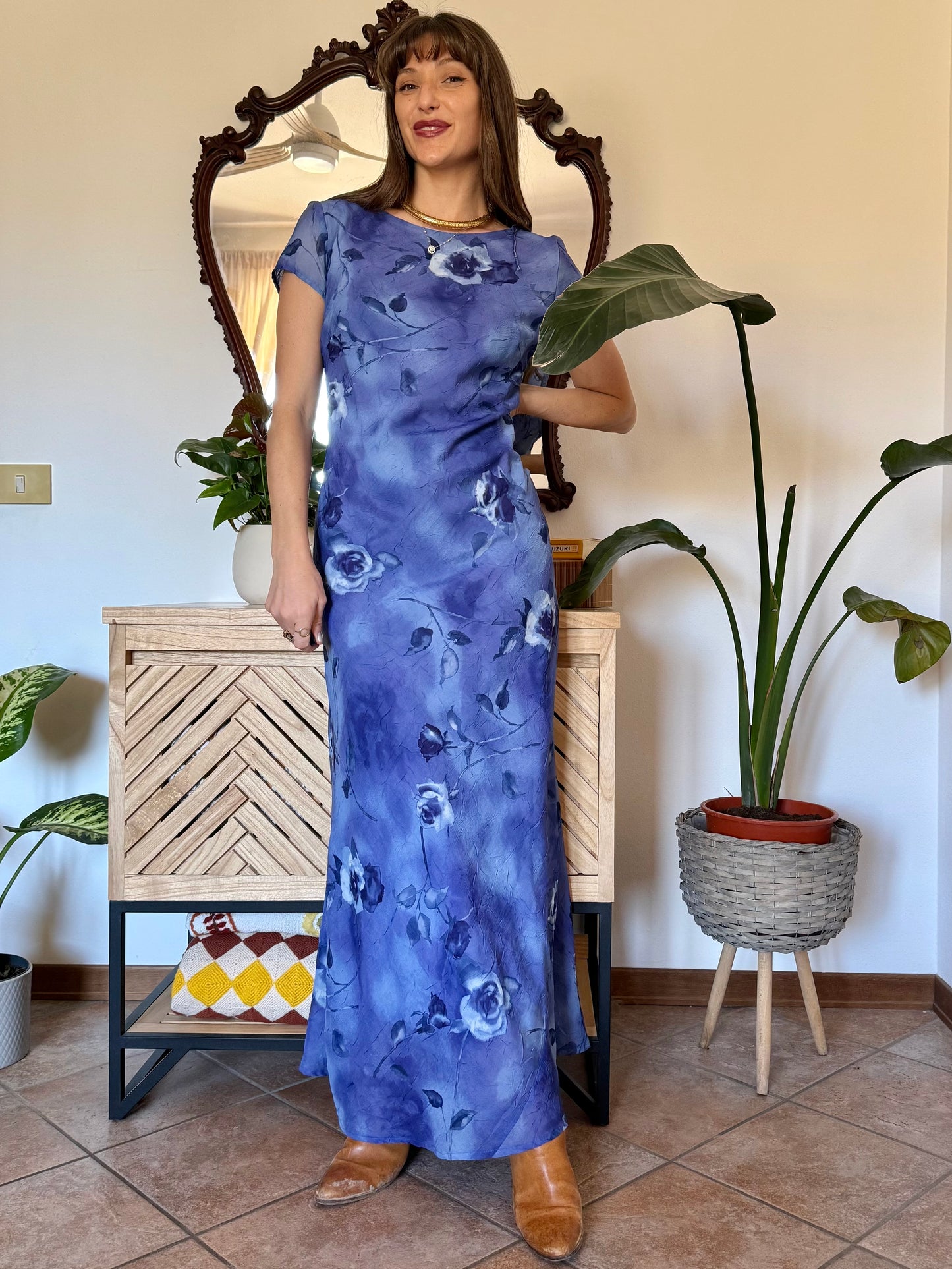 1990’s vintage multi-tonal blue floral maxi dress