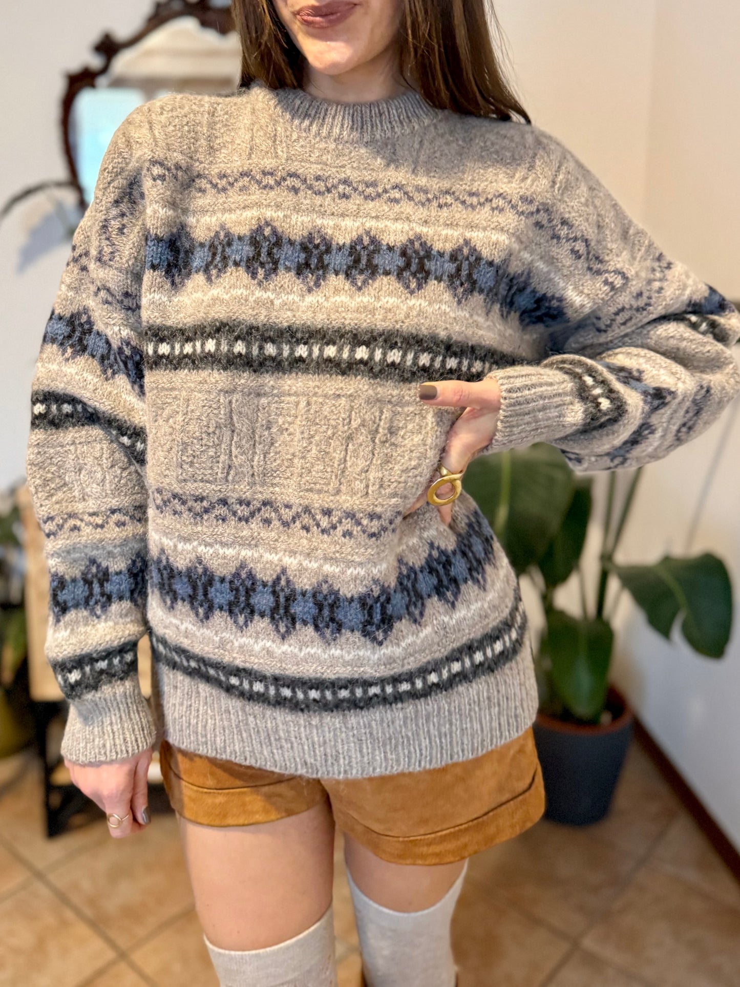 1990’s vintage thick knit alpaca and wool blend geometric pattern pullover