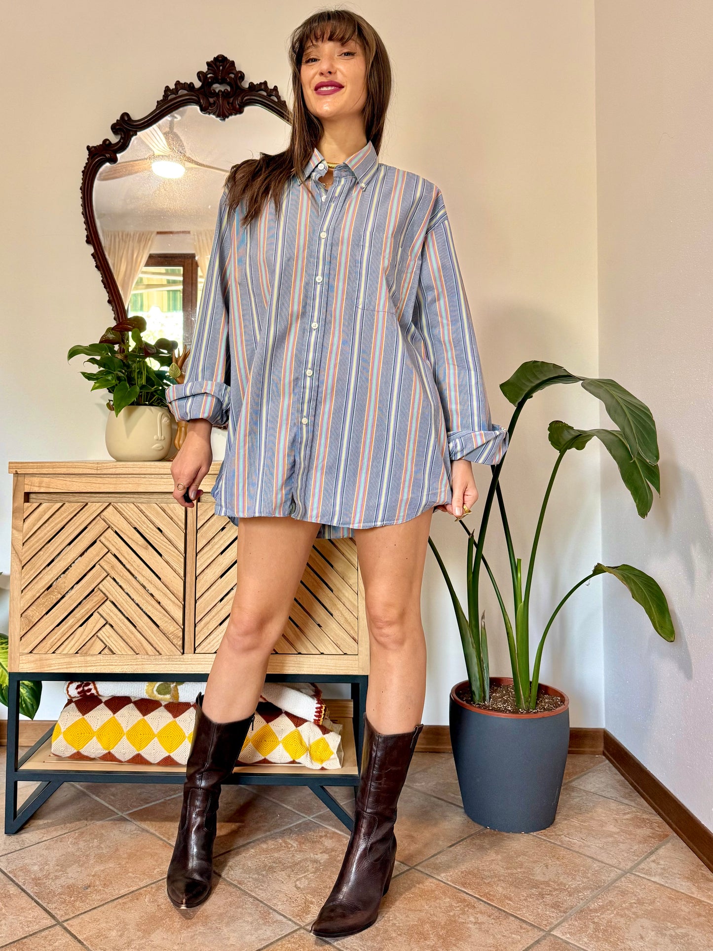 1990's vintage rainbow vertical stripe oversize button down shirt