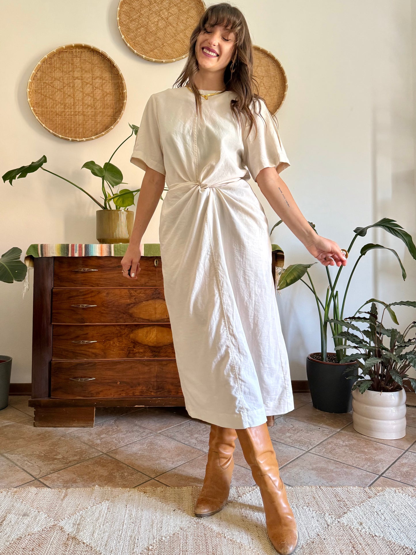 1990’s vintage cream gathered detail maxi dress