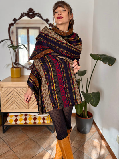 1970’s vintage multicolour wool scarf with mixed woven patterns