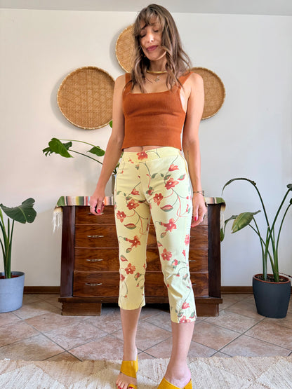 1990's vintage yellow and orange floral capri pants