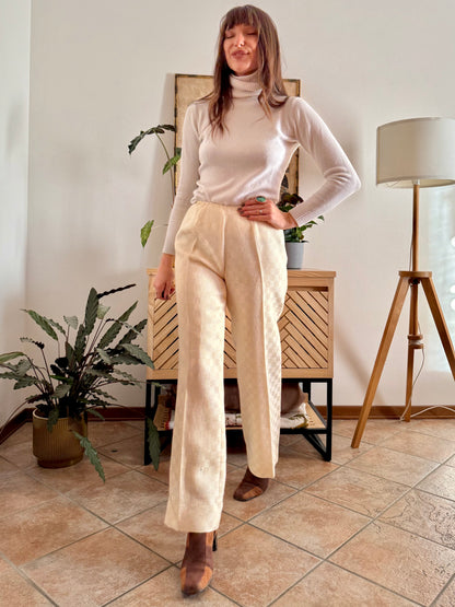 1970's vintage cream checkered weave tweed wool trousers