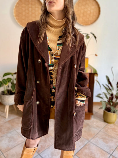 1970's vintage chocolate brown velvet peacoat