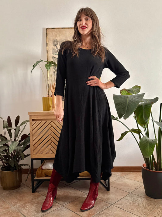 1990’s vintage black asymmetrical hem maxi dress