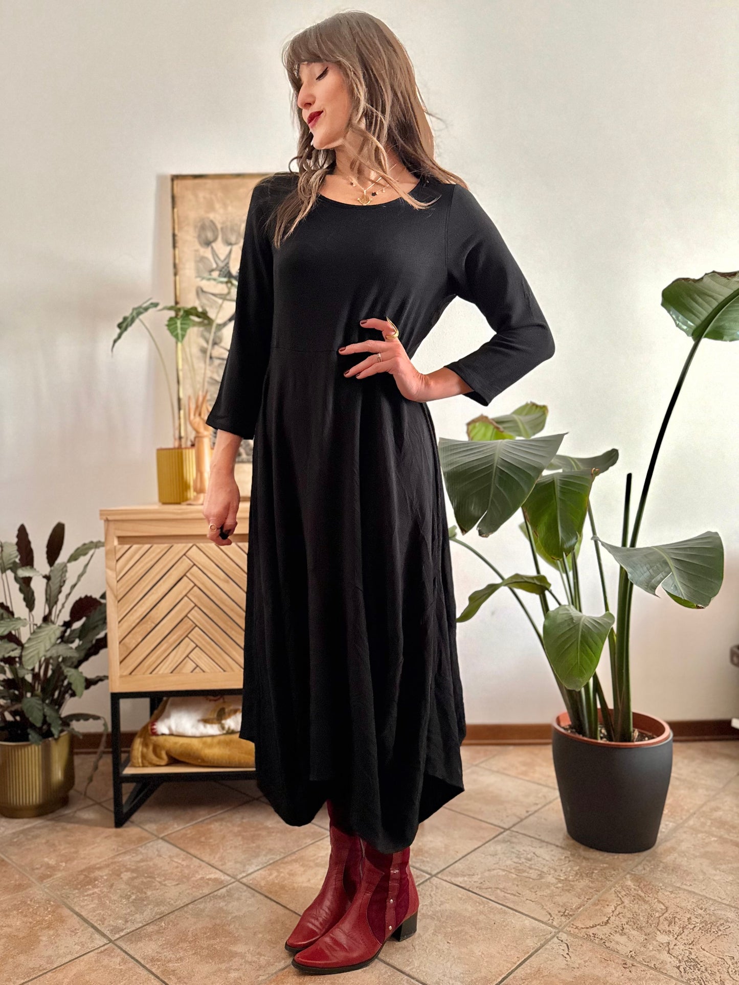 1990’s vintage black asymmetrical hem maxi dress