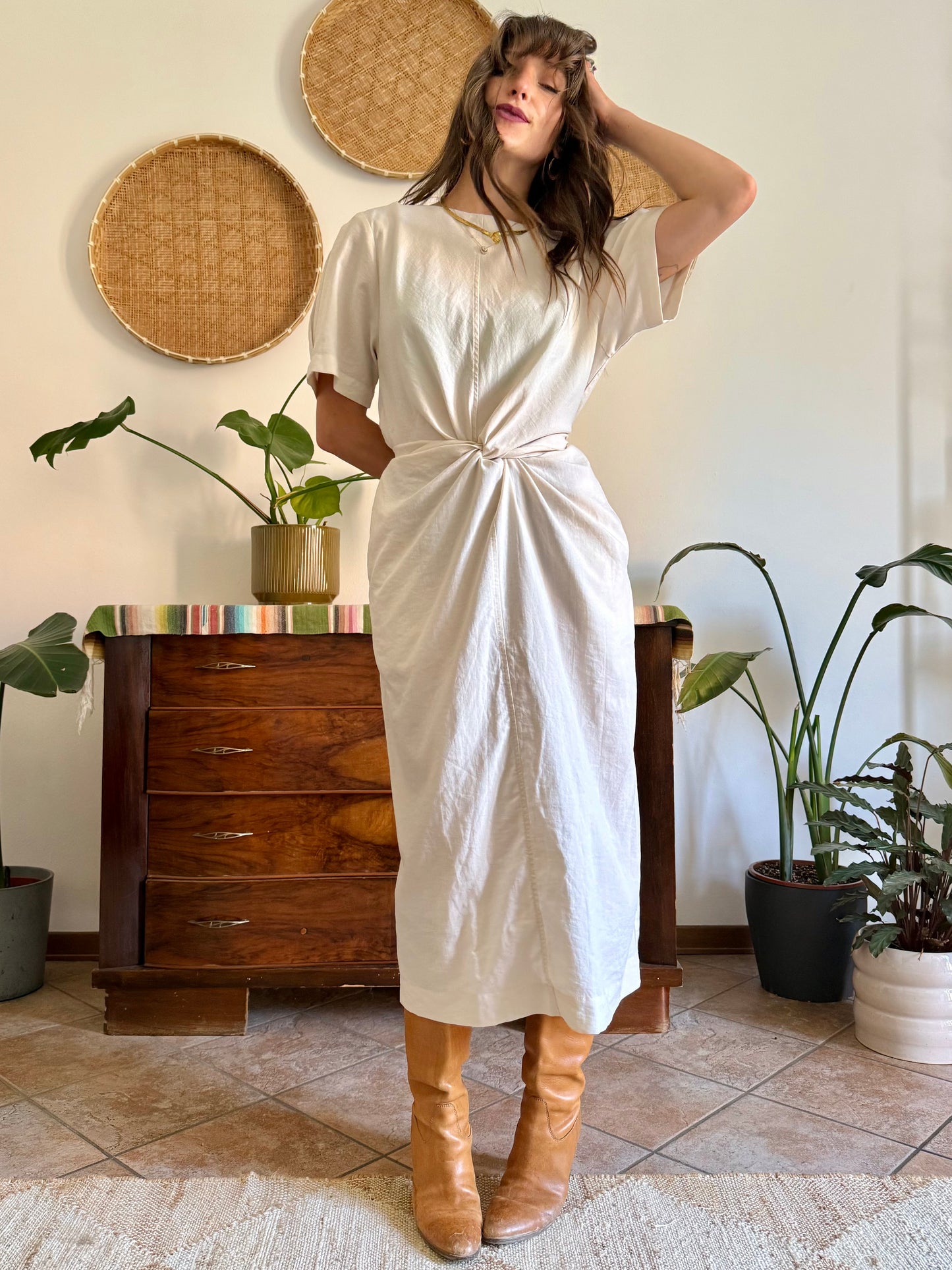 1990’s vintage cream gathered detail maxi dress