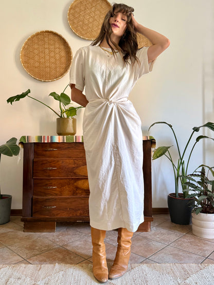 1990’s vintage cream gathered detail maxi dress