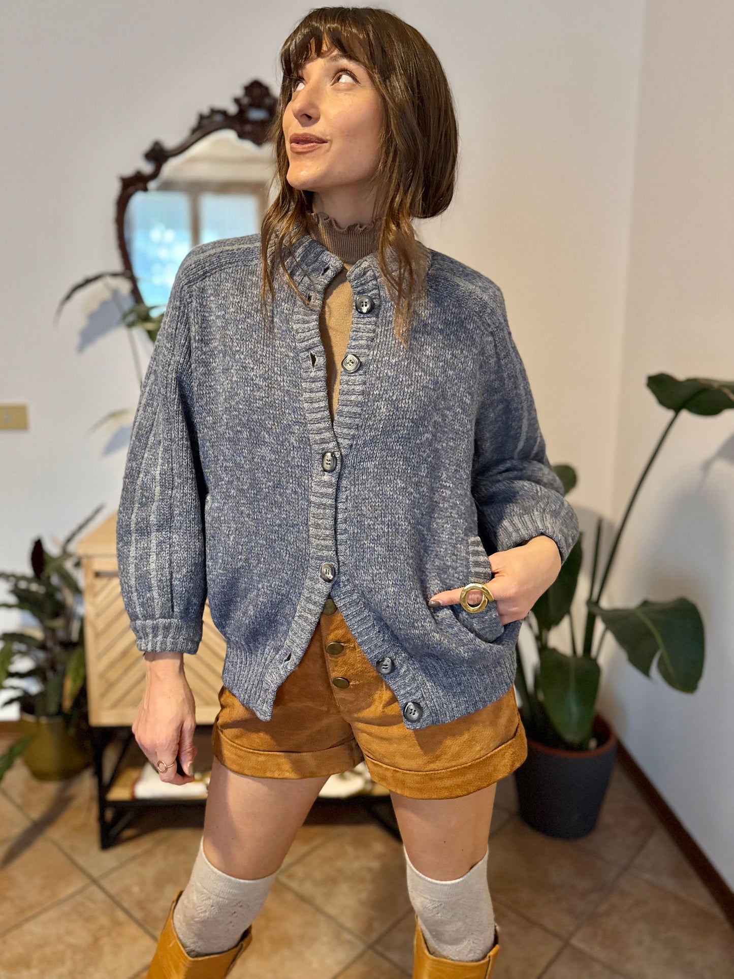 1970’s vintage thick knit blue mohair and wool cardigan