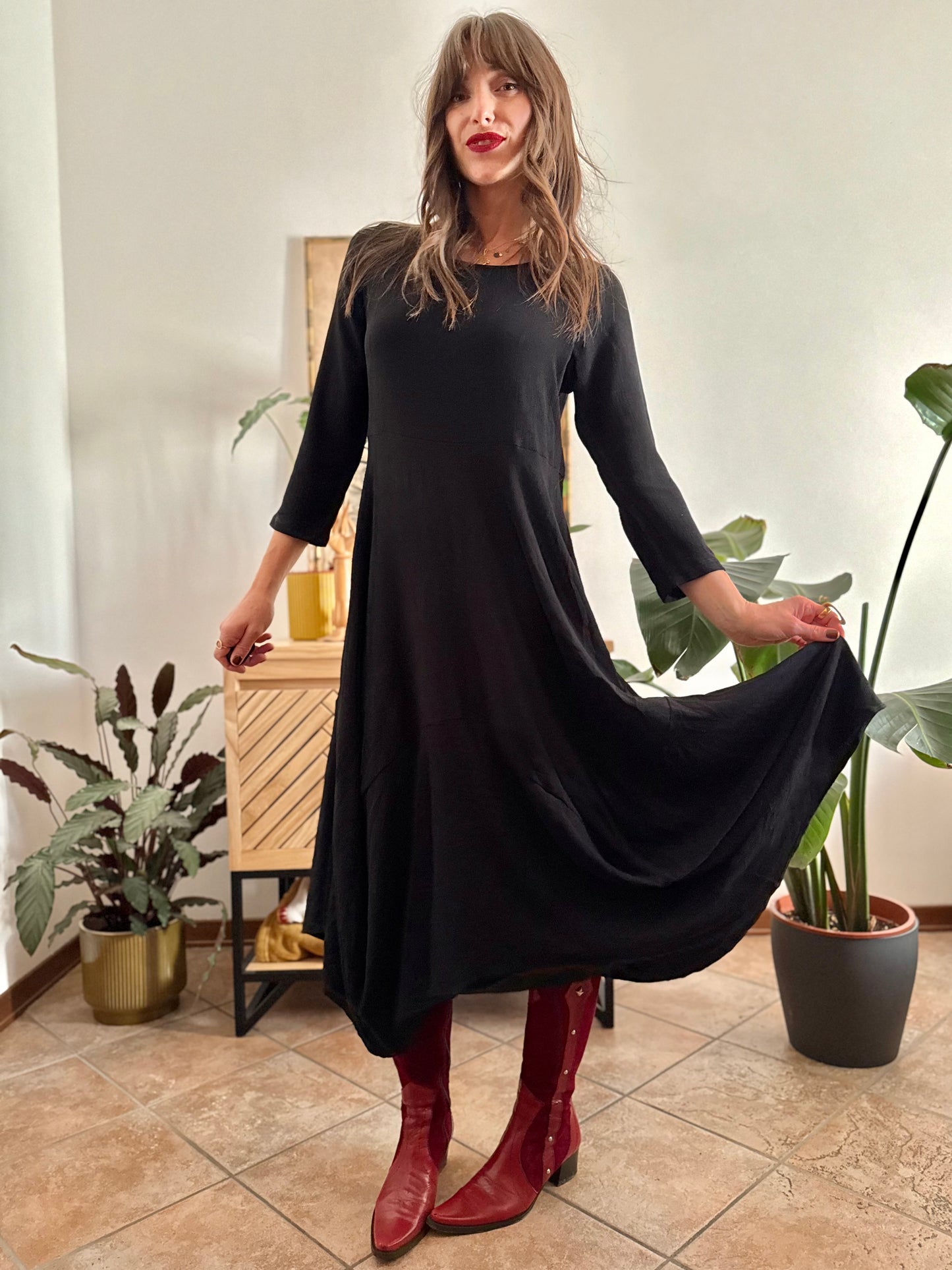 1990’s vintage black asymmetrical hem maxi dress