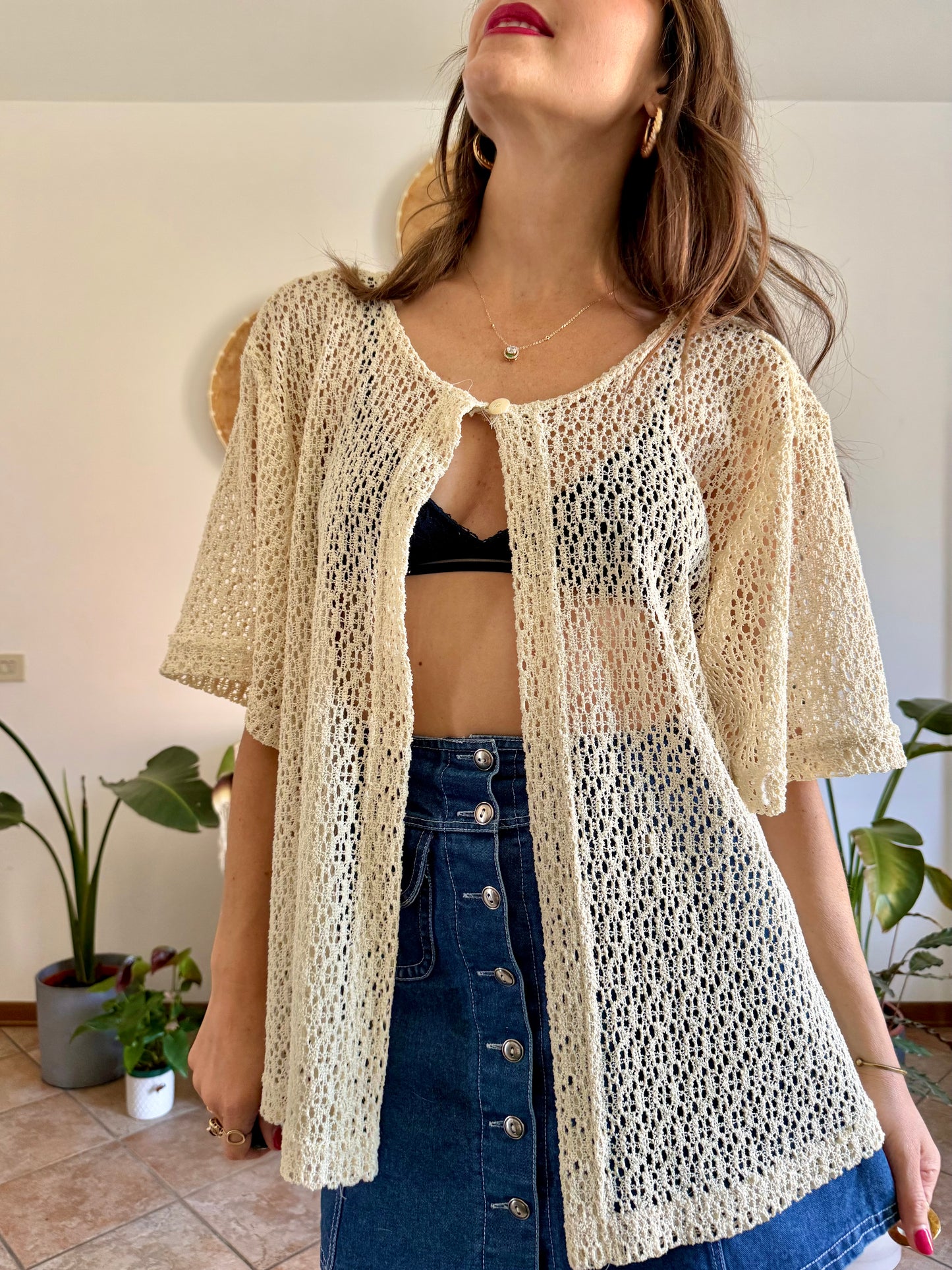 1970’s vintage oversize cream crocheted blouse