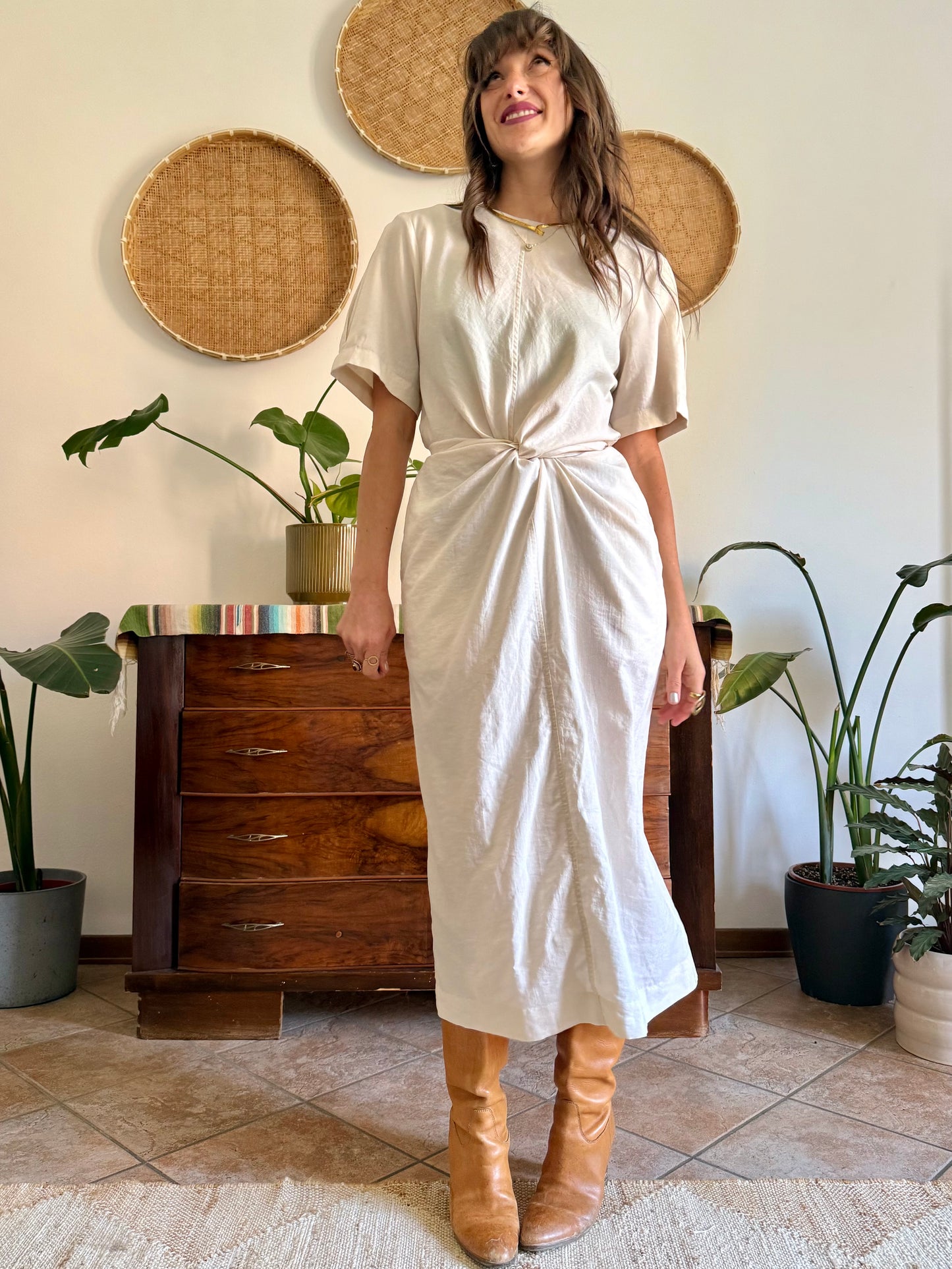 1990’s vintage cream gathered detail maxi dress
