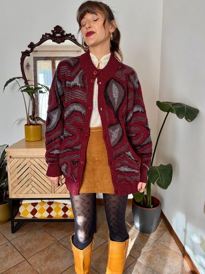 1970’s vintage burgundy, grey and black knit dress