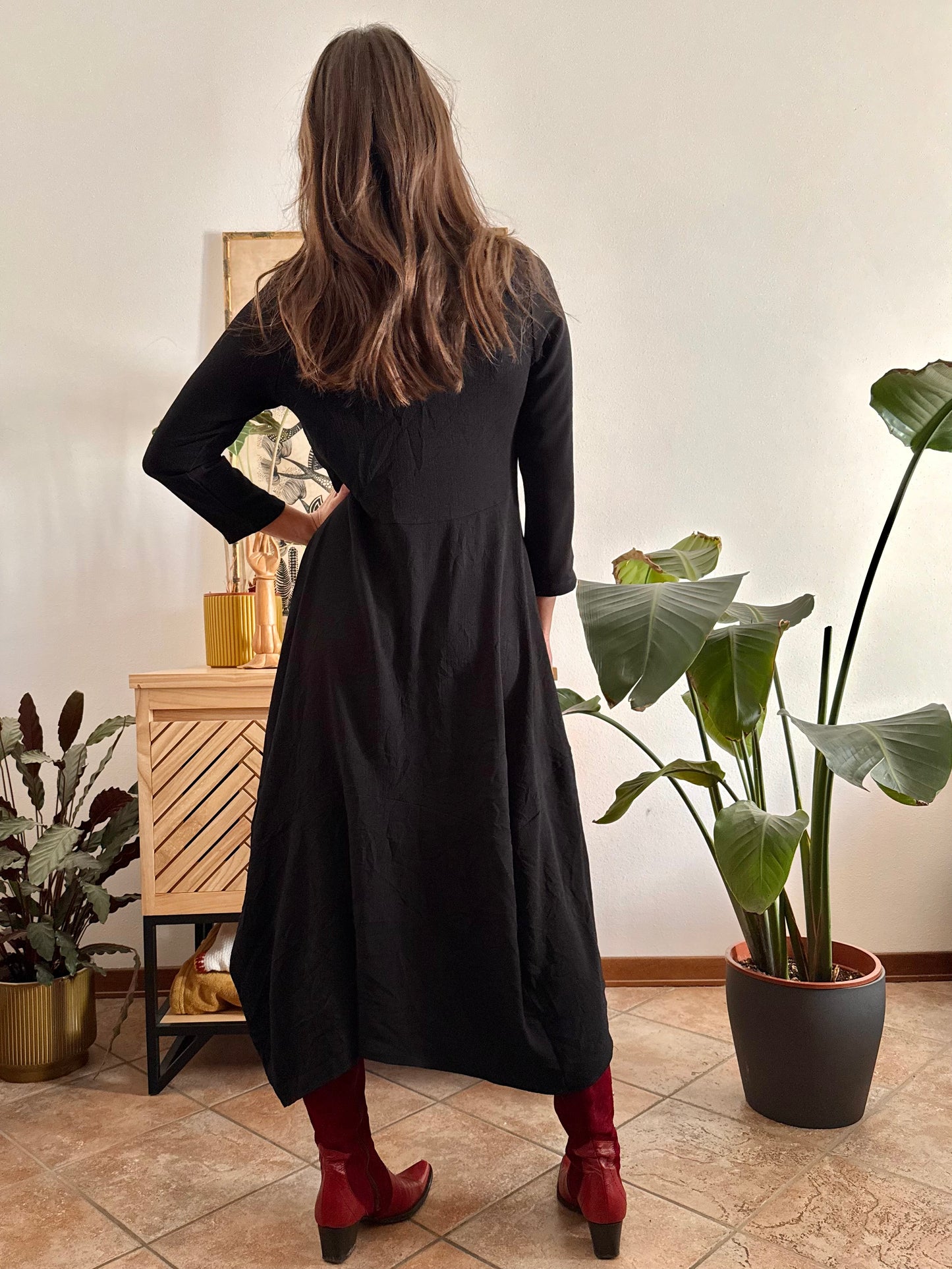 1990’s vintage black asymmetrical hem maxi dress