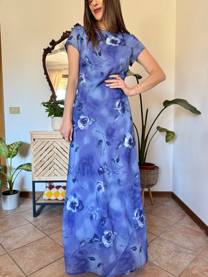 1990’s vintage multi-tonal blue floral maxi dress