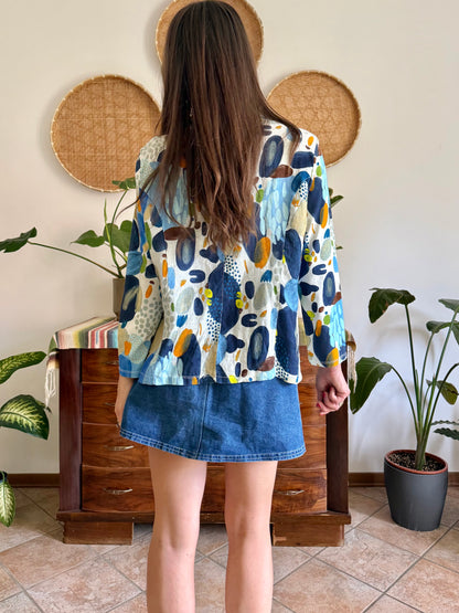 1990’s vintage blue, green and orange abstract print linen jacket