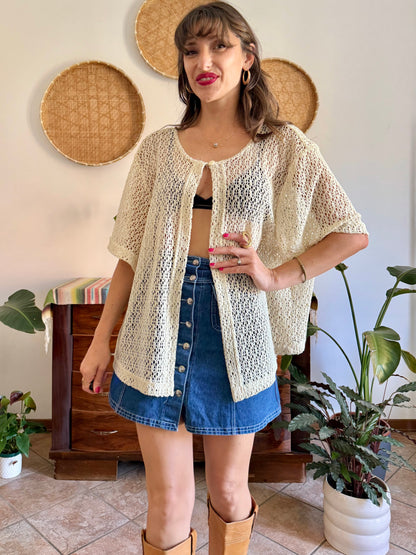 1970’s vintage oversize cream crocheted blouse
