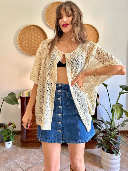 1970’s vintage oversize cream crocheted blouse