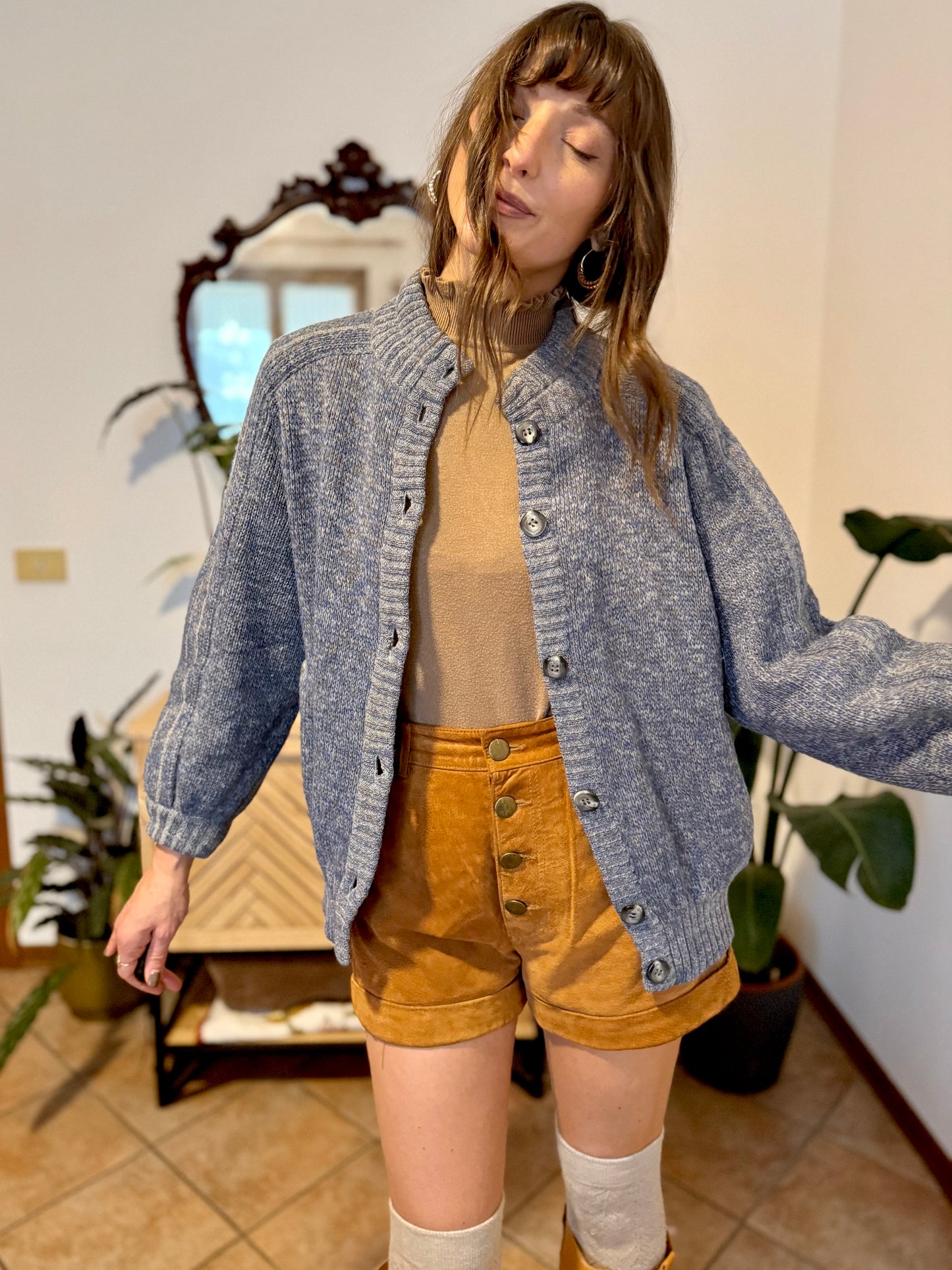 1970’s vintage thick knit blue mohair and wool cardigan