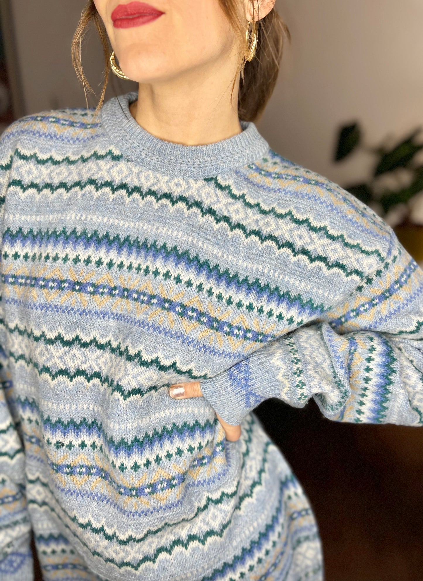 1970's vintage turquoise and blue stripe knit wool sweater dress