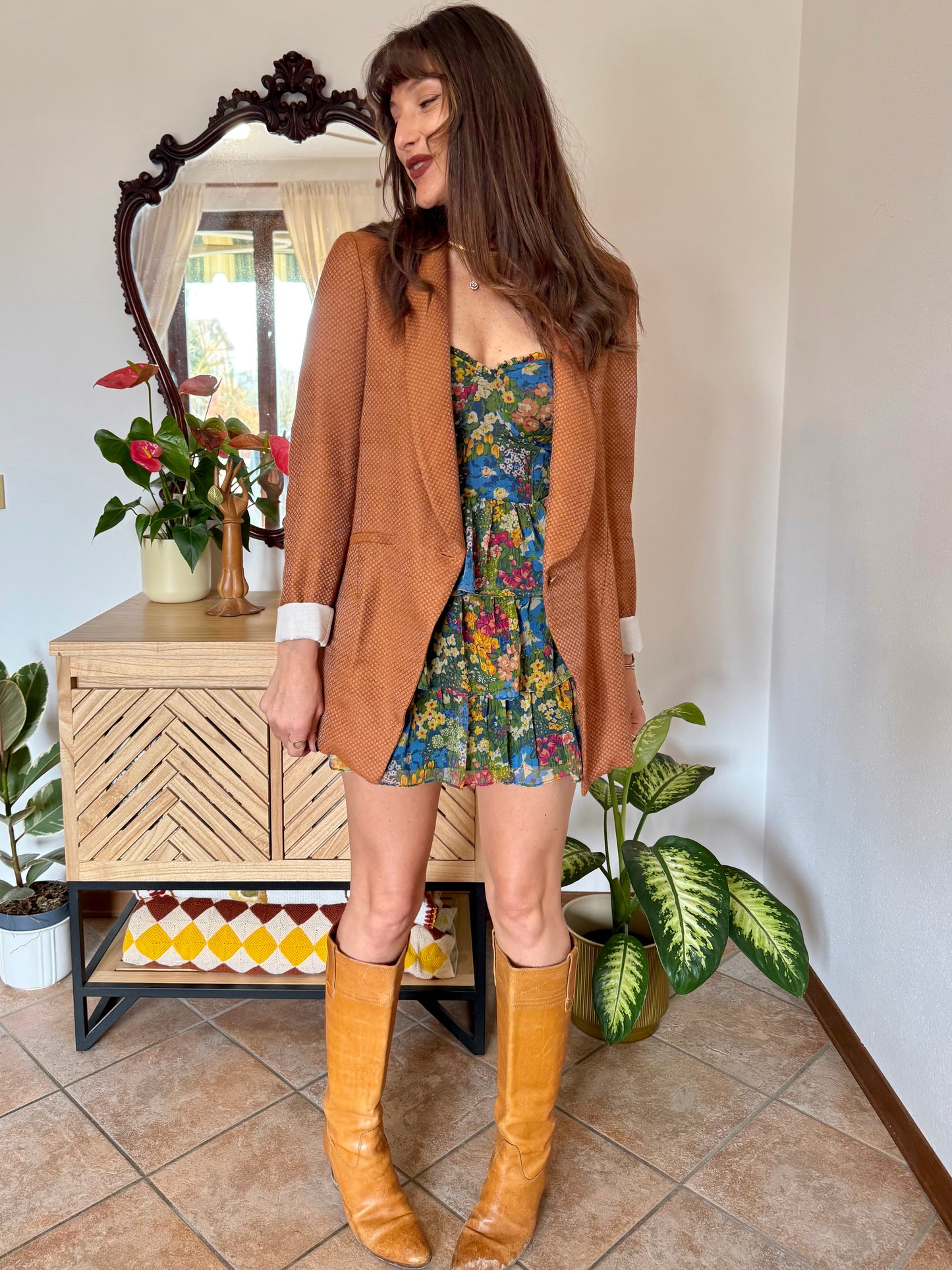 Y2k vintage orange and silver metallic polk a dot textured blazer