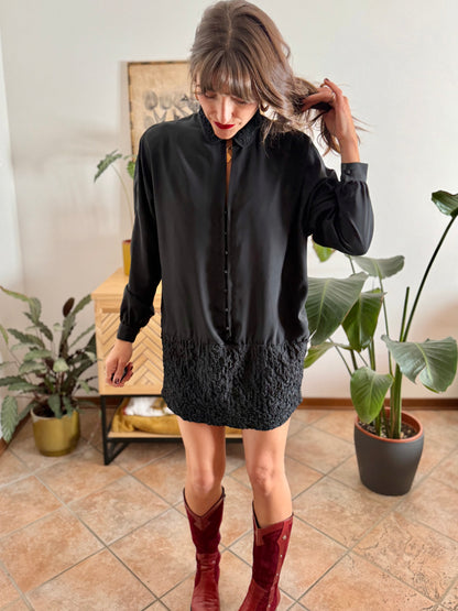 1960’s vintage rouched bottom black satin mini dress