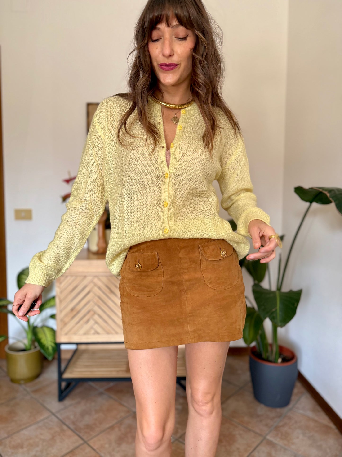 1960’s vintage hand knit butter yellow light weight wool cardigan