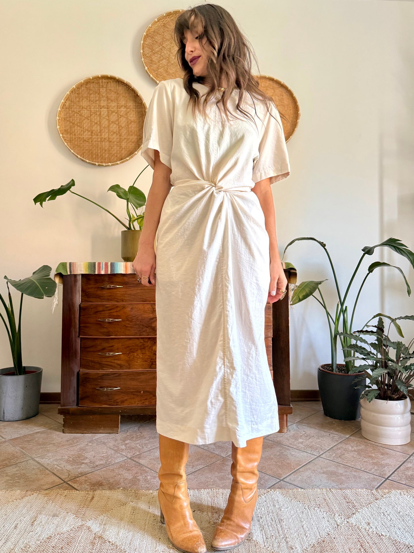 1990’s vintage cream gathered detail maxi dress