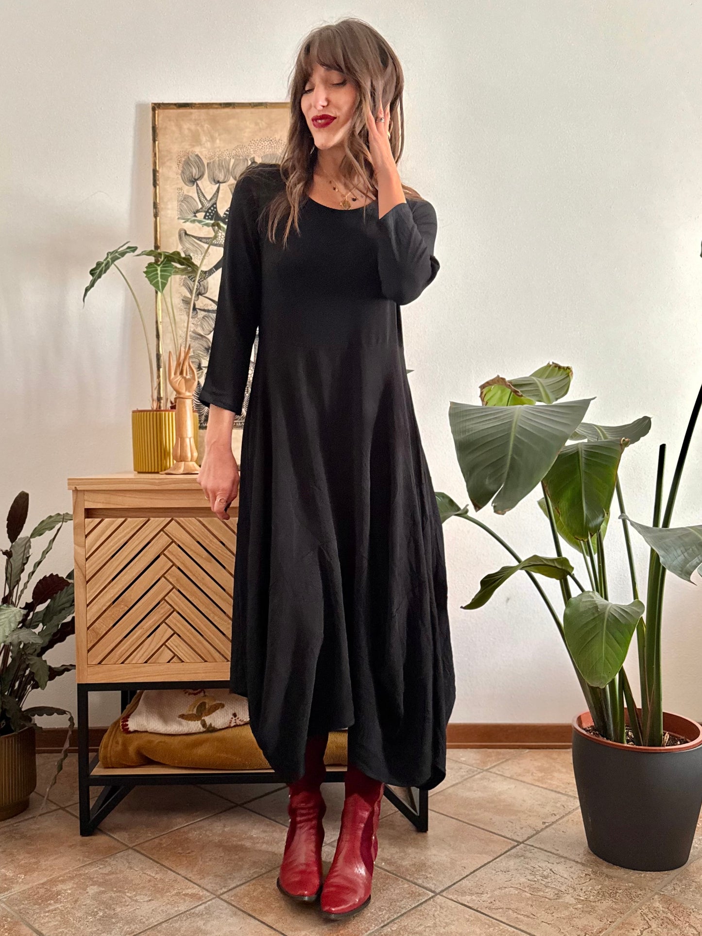1990’s vintage black asymmetrical hem maxi dress
