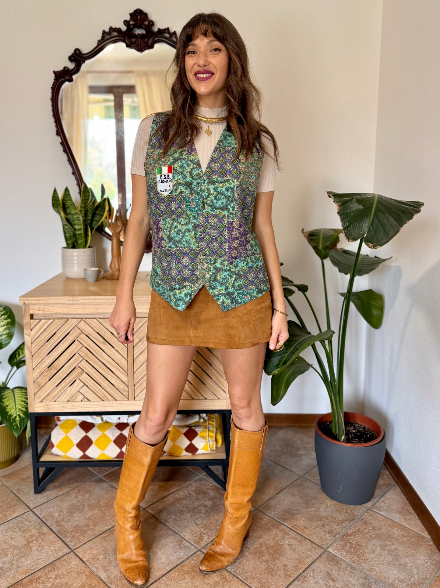 1970’s vintage turquoise, yellow and purple paisley vest